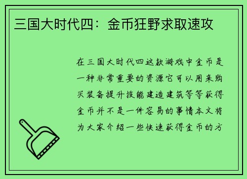 三国大时代四：金币狂野求取速攻
